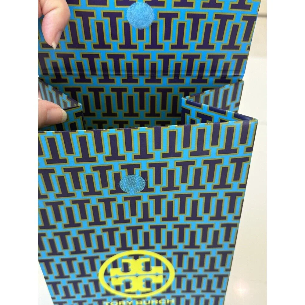 Tory Burch Blue Lime Geometric Gift Bag‎ 13x7x5 Tall Decor Flap Closure EUC